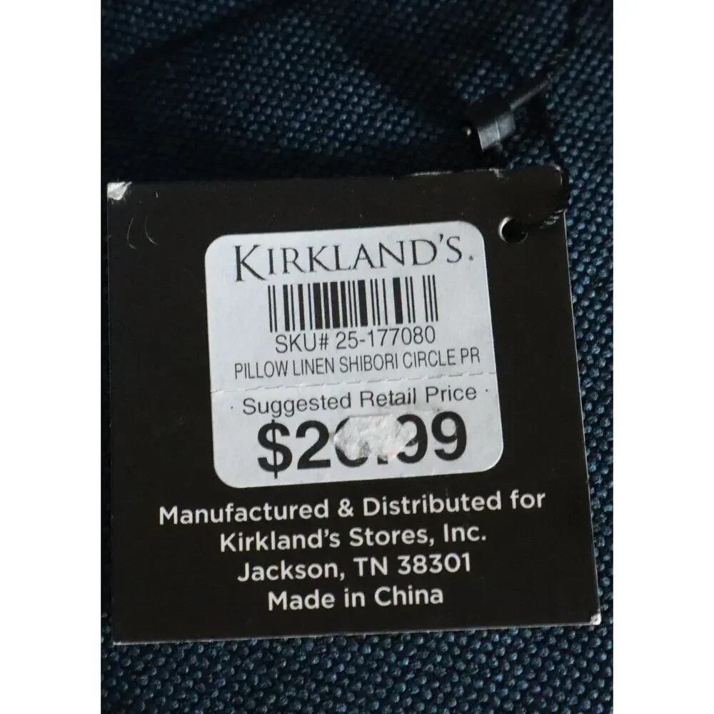 NWT Kirklands Blue White Tie Dye LINEN Square Pillow SET Decorative Throw 18x18